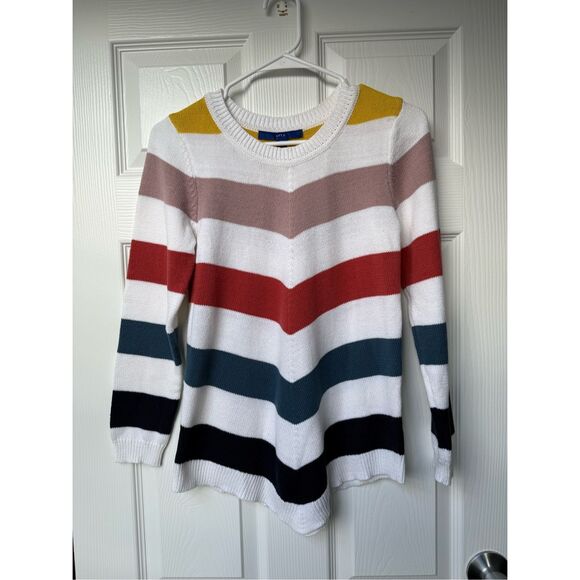Apt. 9 Sweater XS Women's Chevron White Multicolor Crew Pullover Knit - Picture 1 of 3